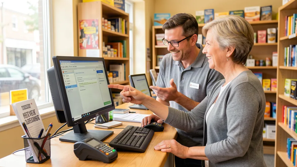 MK helping an Oklahoma small business owner with her computer